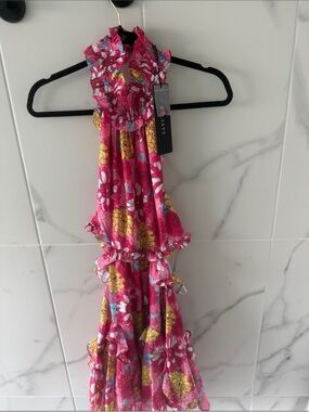 Elliatt Pink Floral Ruffle Halter Maxi Dress